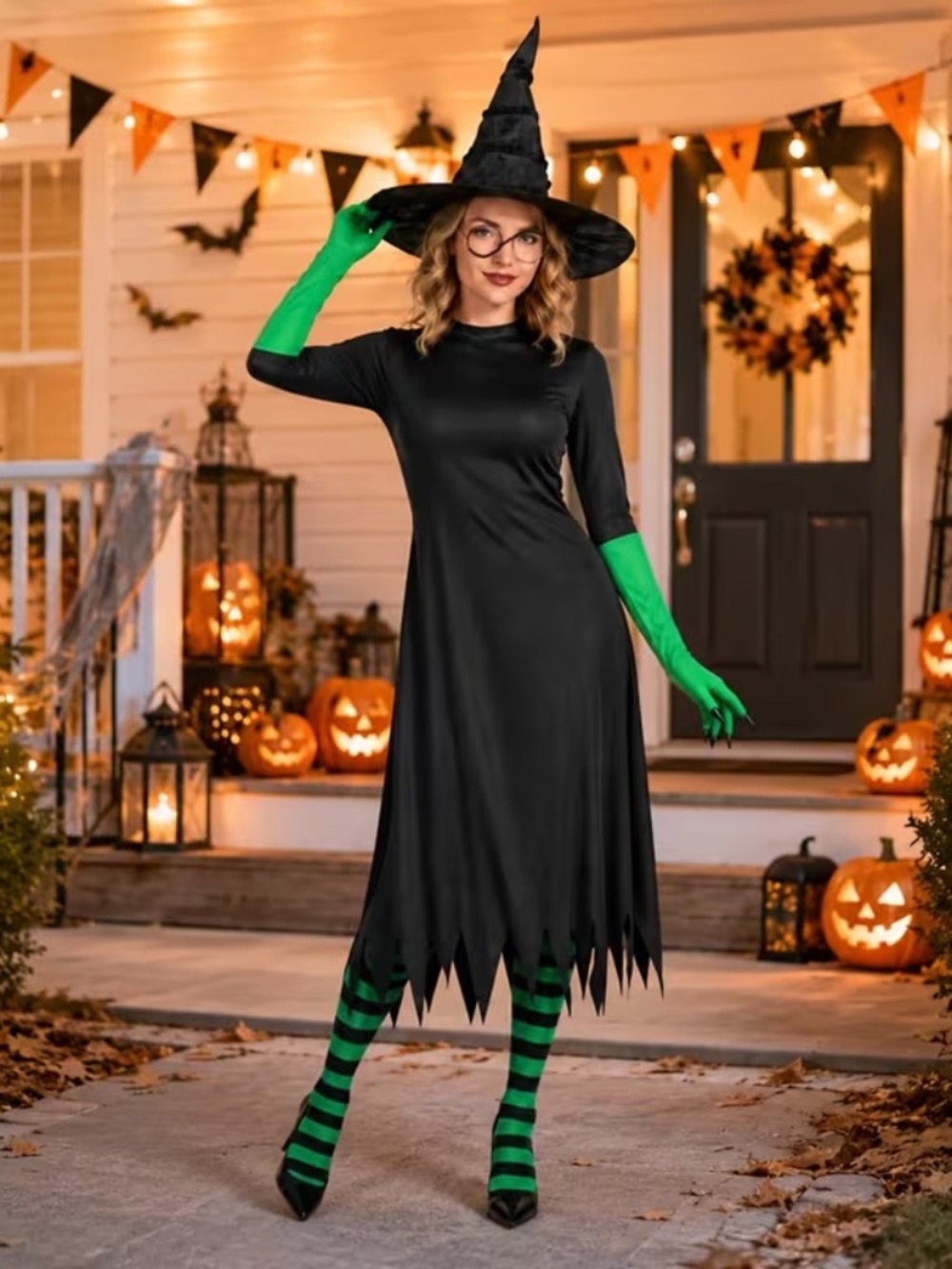 NWOT 7 Piece Set Witch Halloween Costume Accessories  Green
